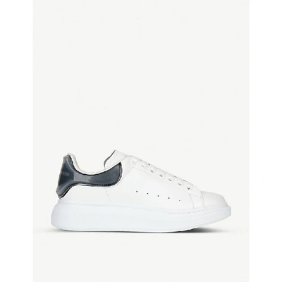 Shop Alexander Mcqueen Men's Show Leather And Silicone Platform Trainers In White/blk
