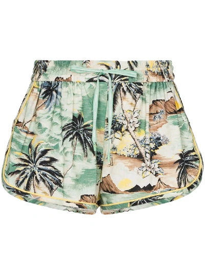 Shop Zimmermann Juliette Island Print Shorts In Green