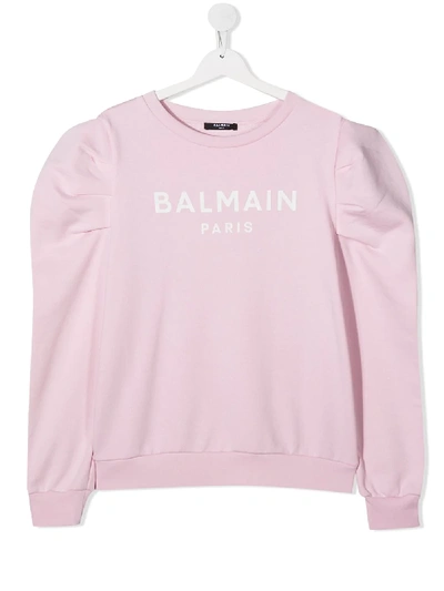 Shop Balmain Teen Logo Sweatshirt In Pink