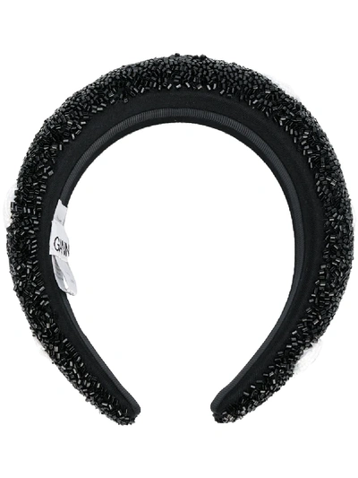 Shop Ganni Polka Dot Beaded Headband In Black