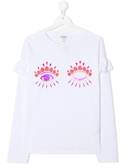 Shop Kenzo Teen Eye-print Organic Cotton T-shirt In White