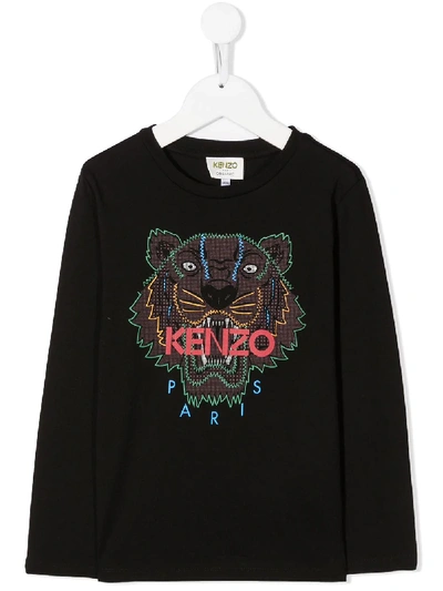 Shop Kenzo Tiger-print Cotton T-shirt In Black