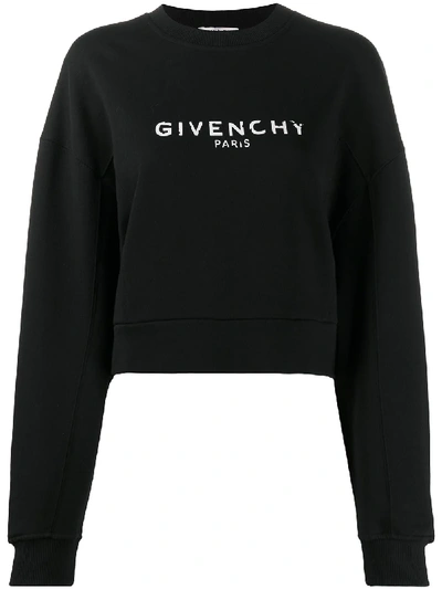 Shop Givenchy Cropped Logo Print Sweatshirt In Black