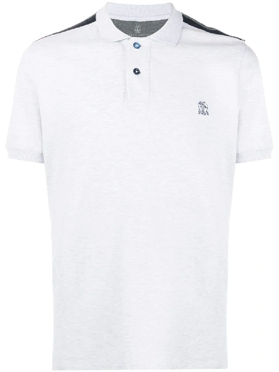 Shop Brunello Cucinelli Embroidered Logo Polo Shirt In Grey