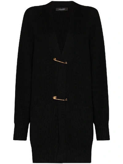 Shop Versace Safety-pin Chunky-knit Cardigan In Black