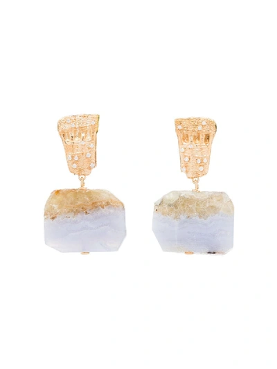 Shop Apples & Figs 24kt Gold Vermeil Sunset Hues Agate Earrings In Metallic