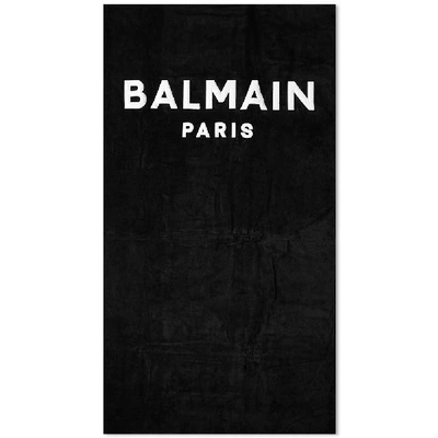 Shop Balmain Logo Beach Towel In Black