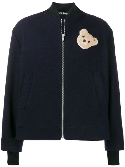 Shop Palm Angels Bear-patch Bomber Jacket In Blue