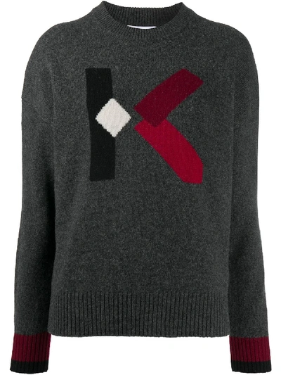 Shop Kenzo Logo Embroidered Jumper In Grey