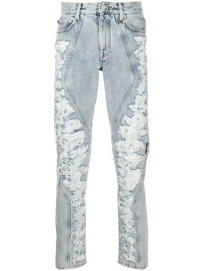 Shop Off-white Distressed Panel Jeans In Blue
