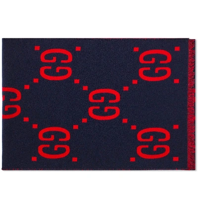 Shop Gucci Oversized Gg Wool Scarf In Blue