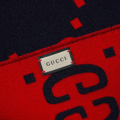 Shop Gucci Oversized Gg Wool Scarf In Blue