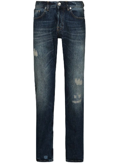 Shop Eleventy Distressed Straight-leg Jeans In Blue