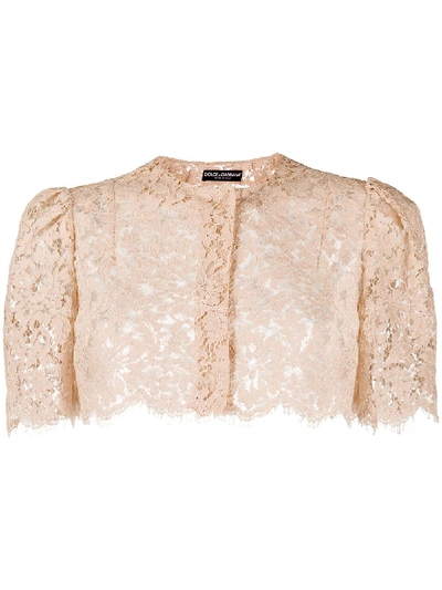 Shop Dolce & Gabbana Cropped Lace Jacket In Pink