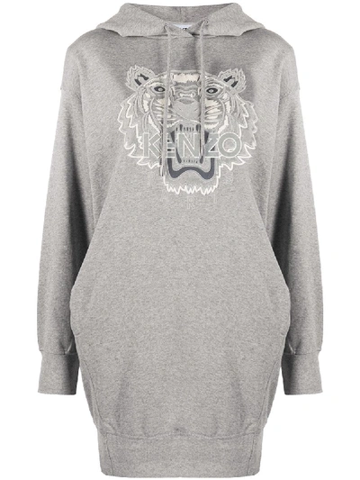 Shop Kenzo Logo Hoodie Dress In Grey