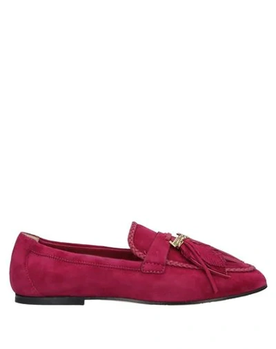 Shop Tod's Woman Loafers Garnet Size 7.5 Soft Leather In Red