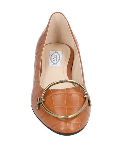 Shop Tod's Woman Ballet Flats Tan Size 9.5 Soft Leather In Brown