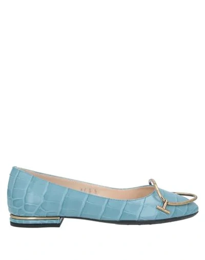 Shop Tod's Woman Ballet Flats Pastel Blue Size 5.5 Soft Leather