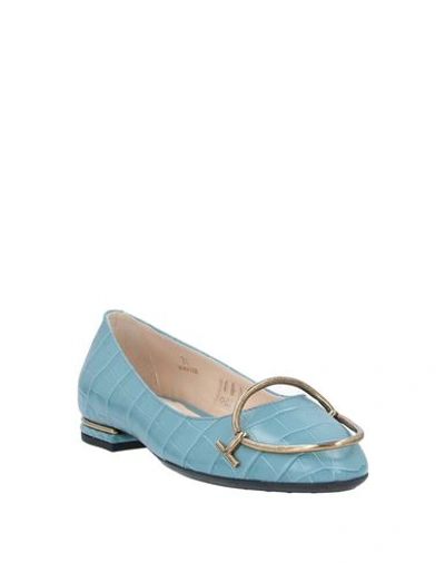 Shop Tod's Woman Ballet Flats Pastel Blue Size 5.5 Soft Leather