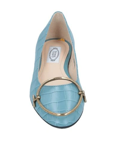 Shop Tod's Woman Ballet Flats Pastel Blue Size 5.5 Soft Leather