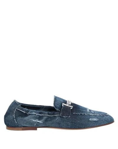 Shop Tod's Woman Loafers Midnight Blue Size 8 Textile Fibers