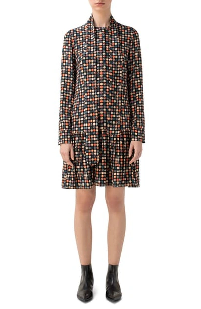 Shop Akris Punto Wood Block Dot Long Sleeve Silk Dress In Multicolor/ Black