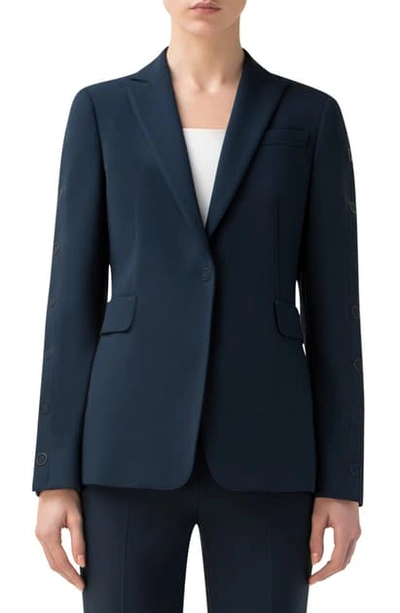 Shop Akris Punto Snap Sleeve Crepe Blazer In Navy