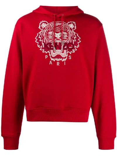 Shop Kenzo Embroidered Tiger Hoodie In Red