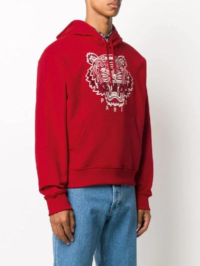 Shop Kenzo Embroidered Tiger Hoodie In Red