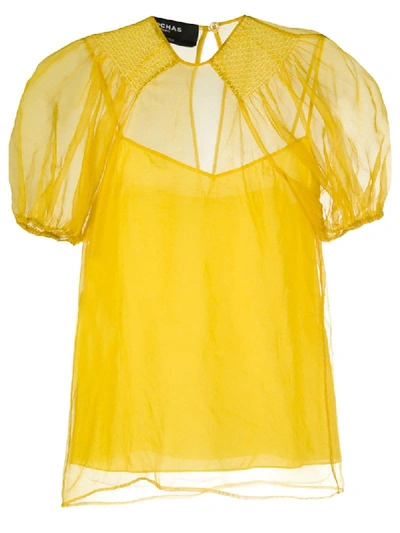 Shop Rochas Puff-shoulder Silk Blouse In Yellow