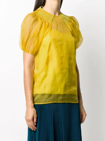 Shop Rochas Puff-shoulder Silk Blouse In Yellow