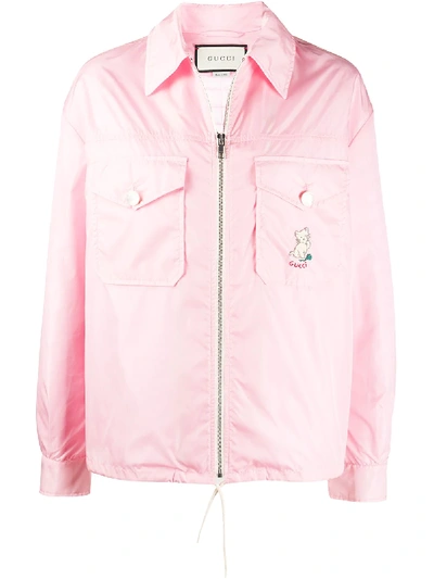 Shop Gucci Embroidered Cat Jacket In Pink