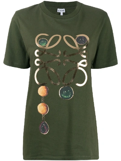 Shop Loewe Anagram Brooch Print T-shirt In Green