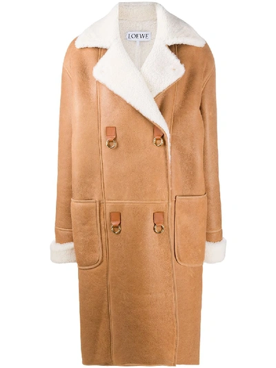 Shop Loewe Oversized Textured Double-breasted Coat In Brown