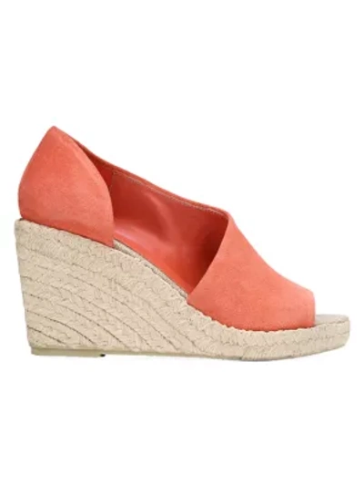 Shop Vince Sonora Peep-toe Suede Espadrille Wedge Sandals In Coral
