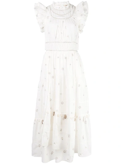 Shop Ulla Johnson Zemora Shell Embellished Midi Dress In White