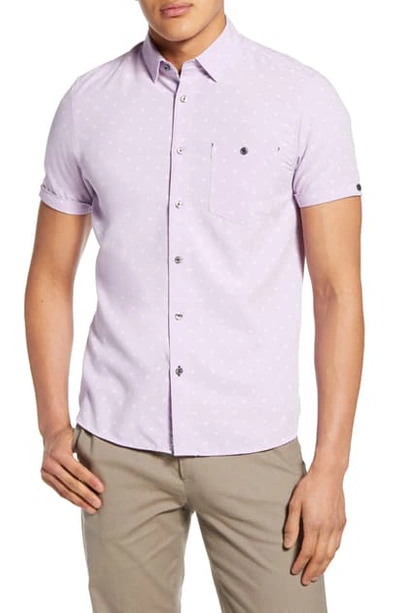 Shop Ted Baker Slim Fit No Chip Short Sleeve Button-up Shirt In Lilac