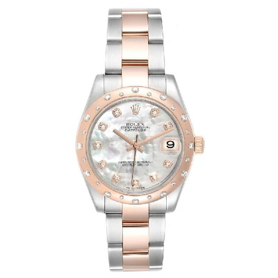 Pre-owned Rolex Mop Diamonds 18k Rose Gold And Stainless Steel Datejust 178341 Women's Wristwatch 31 Mm In White