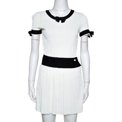 Pre-owned Chanel White Rib Knit Contrast Trim Detail Mini Dress S