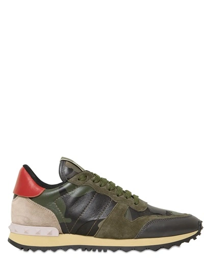 Shop Valentino Camouflage Studded Leather Sneakers