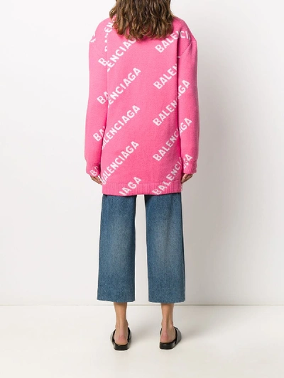 Shop Balenciaga Allover Logo Wool Cardigan In Pink