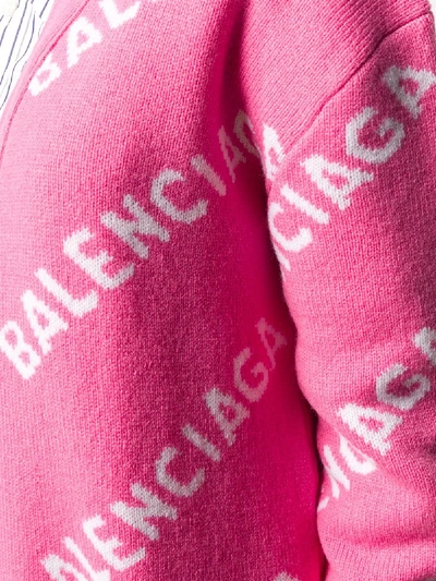 Shop Balenciaga Allover Logo Wool Cardigan In Pink