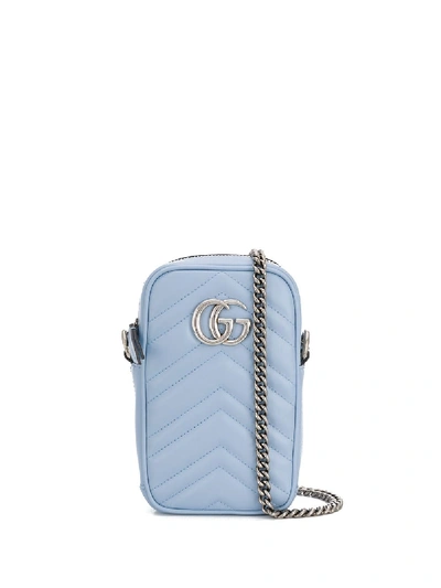 Shop Gucci Gg Marmont Leather Mini Bag In Blue