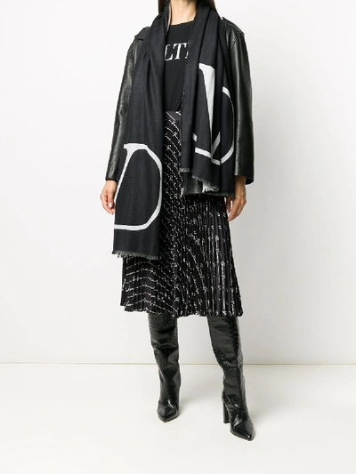 Shop Valentino Vlogo Silk Blend Stole In Black