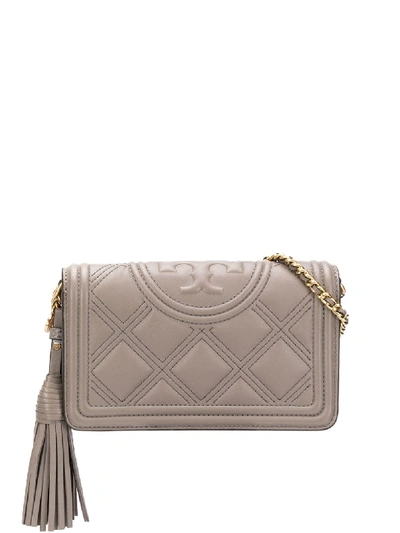 Shop Tory Burch Fleming Leather Clutch In Grey