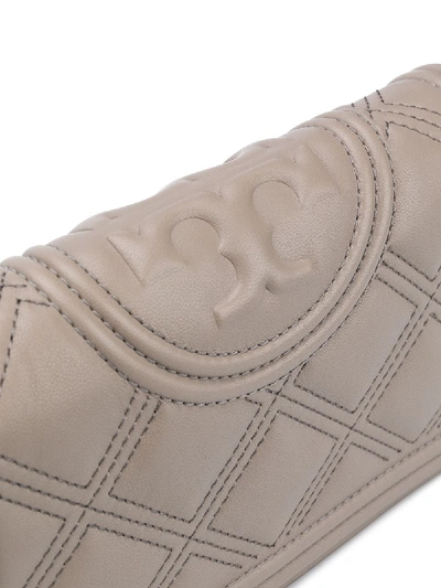 Shop Tory Burch Fleming Leather Clutch In Grey