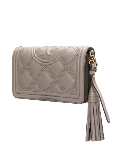 Shop Tory Burch Fleming Leather Clutch In Grey