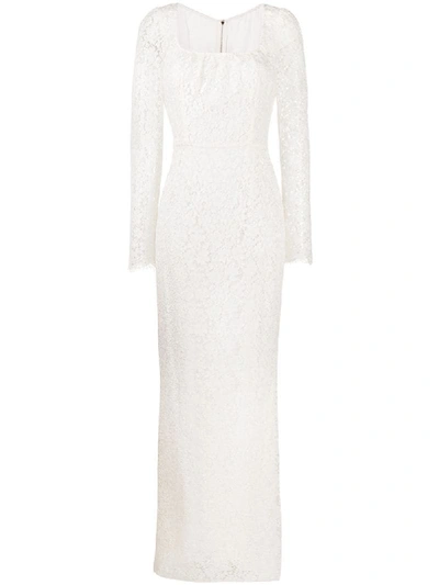 Shop Dolce & Gabbana Lace Long Dress In Neutrals