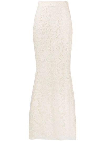 Shop Dolce & Gabbana Lace Long Skirt In Neutrals