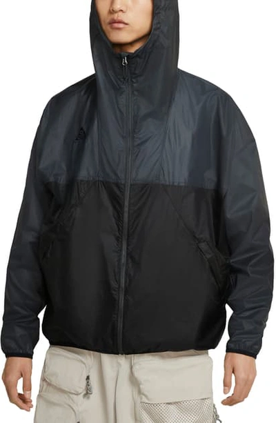 Shop Nike Acg Packable Water Repellent Hooded Jacket In Black/ Anthracite